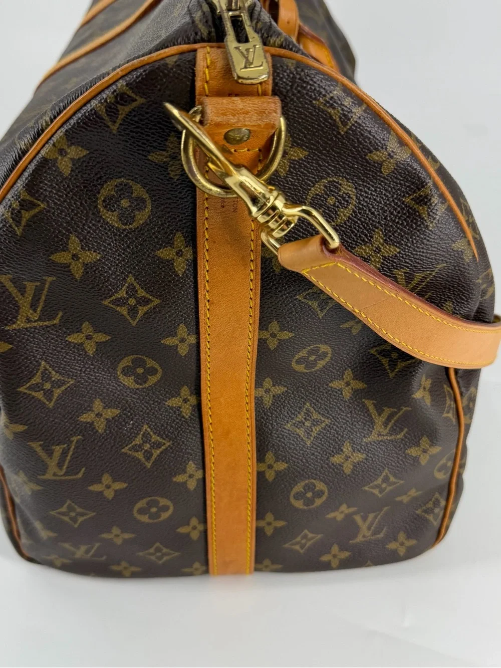 Louis Vuitton Brown Monogram Duffel with Tan Leather Accents